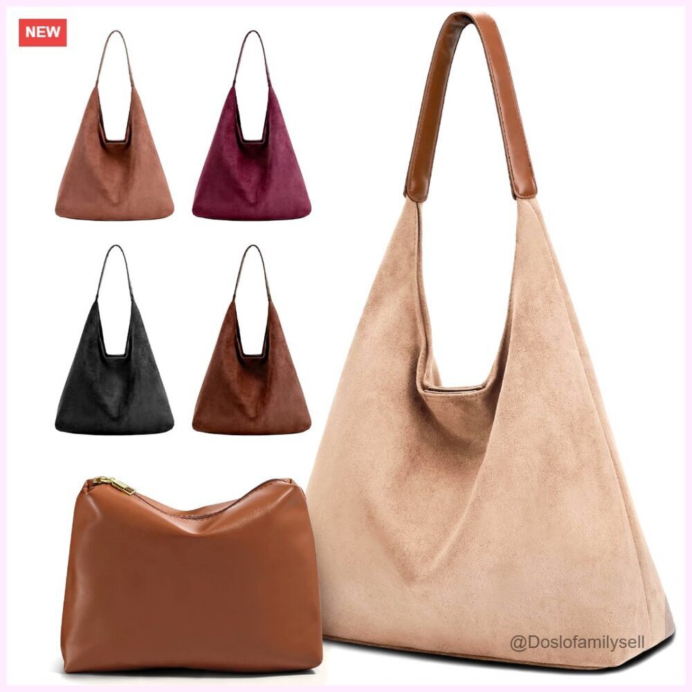 Vegan Leather Purse Set Slouchy Hobo Shoulder Bag & Tote Minimal Chic